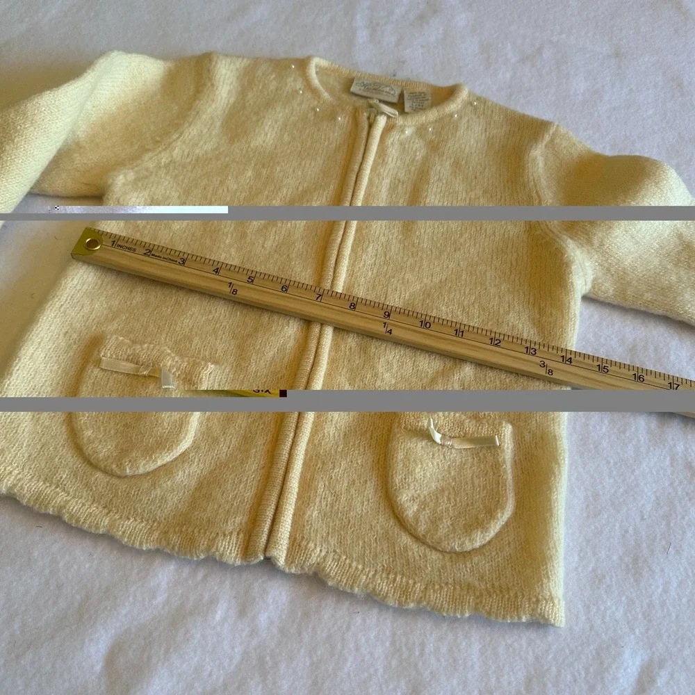 Vintage Heirlooms Polly Flinders Girls L 6X Yellow Wool Beaded Christmas Sweater
